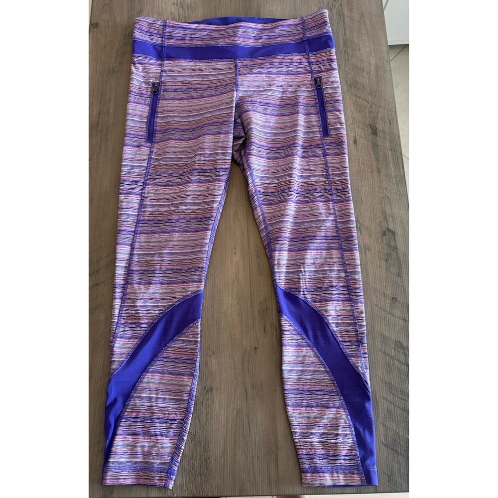 Lululemon Purple Striped Luxtreme Mid Rise Inspire Tights II | Women's Size 10